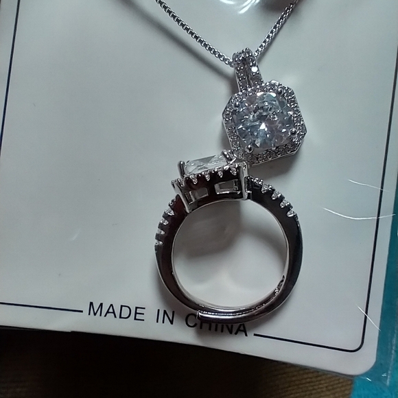 Fashion Jewelry Set - Silver Necklace, Earrings, and Ring CZ - Picture 7 of 7